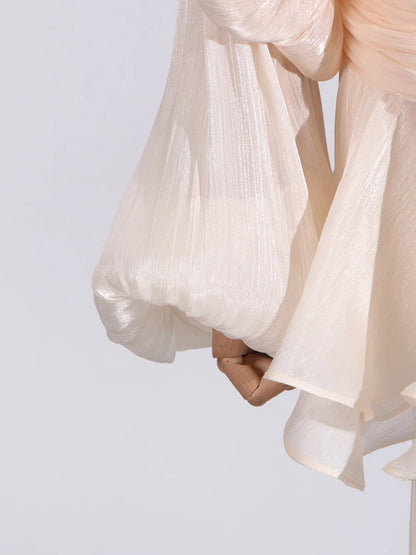 GALCAUR Solide Lose Splicd Lace Up Kleider Für Frauen V-ausschnitt Mit Langen Ärmeln Patchwork Rüschen Tunika Kleider Weibliche Mode Neue