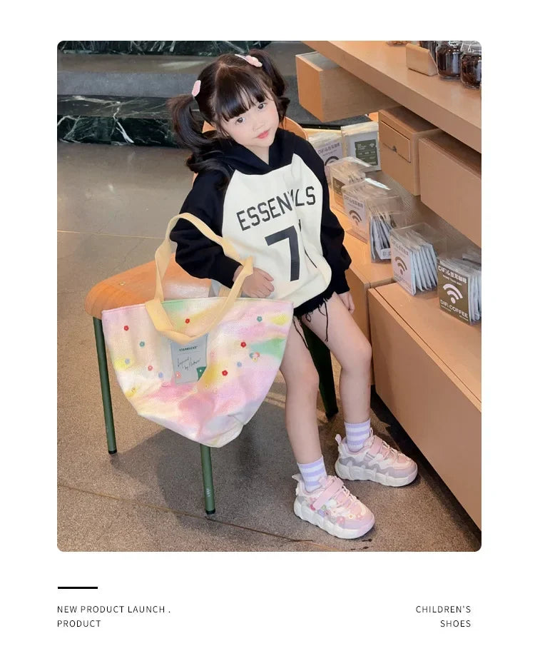 Kids Princess Shoes Thick Soft Sole Trendy Girls Sports Shoes Sweet Embroided 2024 New Fashion Children Sneakers with Flowers.