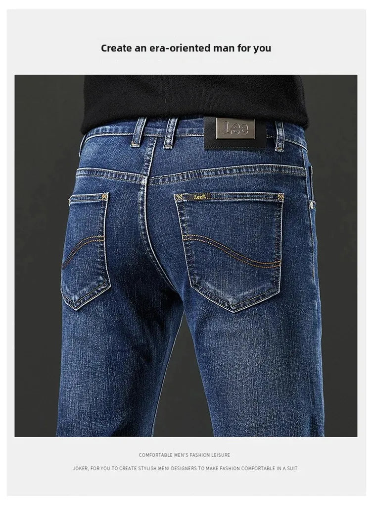 Lee Dex Jeans Men's Autumn/winter New Loose-fit Straight-leg Versatile Mid-age Men's Wear Business Casual Long Pants.