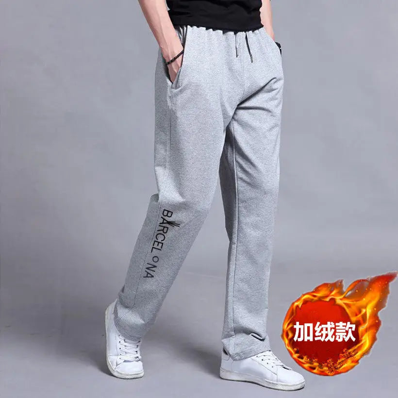 Autumn Winter Fashion Harajuku All Match Trousers Men Loose Straight Leg Sports Pants Plus Velvet Casual Men's Pants Sweatpants.
