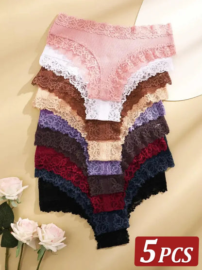 5Pcs/set Women Cotton Panties Floral Lace Intimate Underwear Trendy Patchwork Lace Briefs Female Soft Underpants Lingerie S-XL.