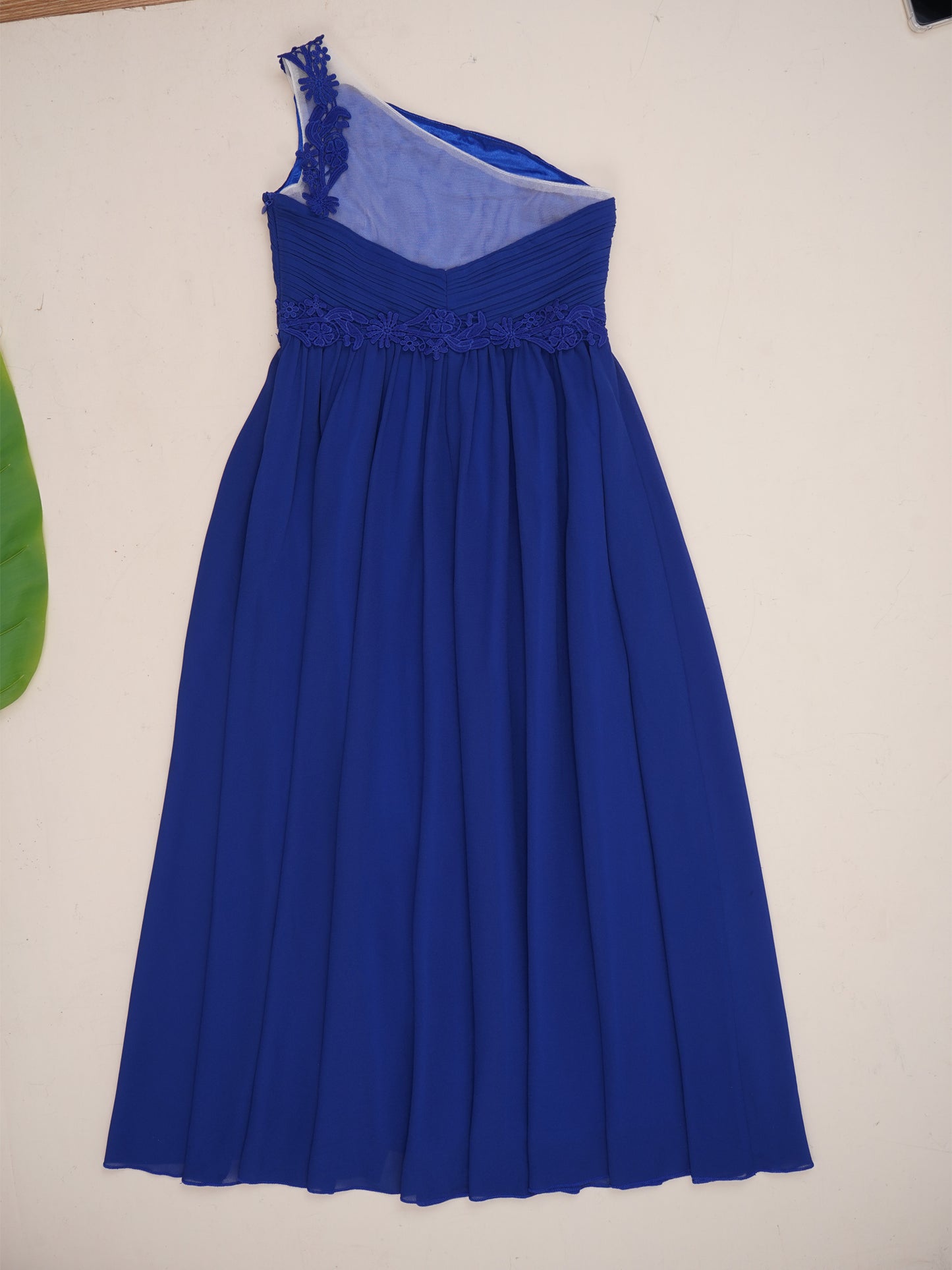 Mädchen Hochzeit Brautjungfer Kleid One Shoulder Elegante Guipure-Spitze Geraffte Chiffon Maxi Party Kleider Geburtstag Abend Abendkleid