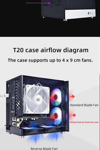 METALFISH T20 Mini ITX Case 9L Gaming Computer White Chassis Compact PC Support Flex PSU/100mm Cooler/180Liquid Cooler/240mm GPU.
