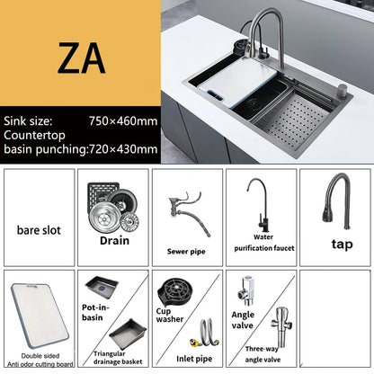 Stainless Steel New Kitchen Sink Household Piano Keys Multifunctional Waterfall Large Single Slot Dish and Vegetable Wash Basin