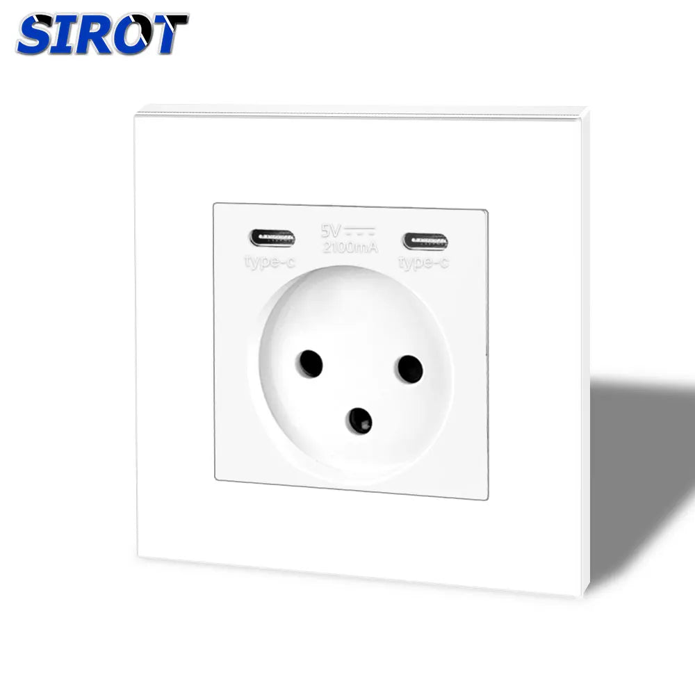 SIROT Israelische Steckdose mit USB Typ C, 86 mm flammhemmendes PC-Panel, AC 230 V 50 Hz, israelische Standard-Wandsteckdose, Weiß, Schwarz, Grau.