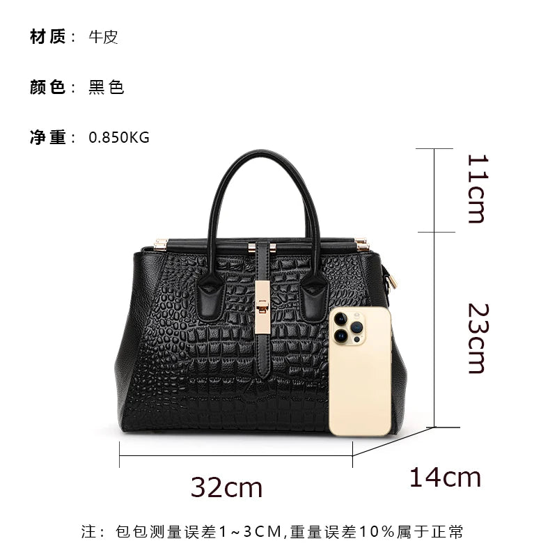 Aidrani Genuine leather women's handbag, fashion crocodile pattern design, high-end luxury cowhide bag large capacity.