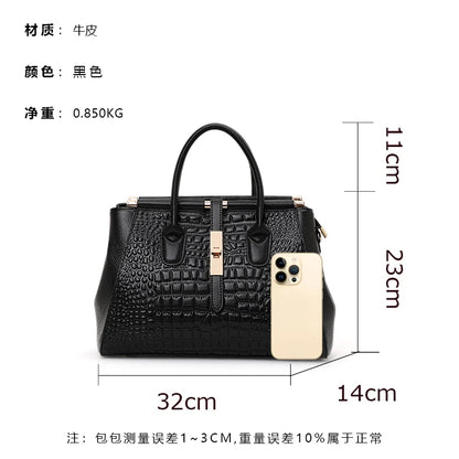 Aidrani Genuine leather women's handbag, fashion crocodile pattern design, high-end luxury cowhide bag large capacity.