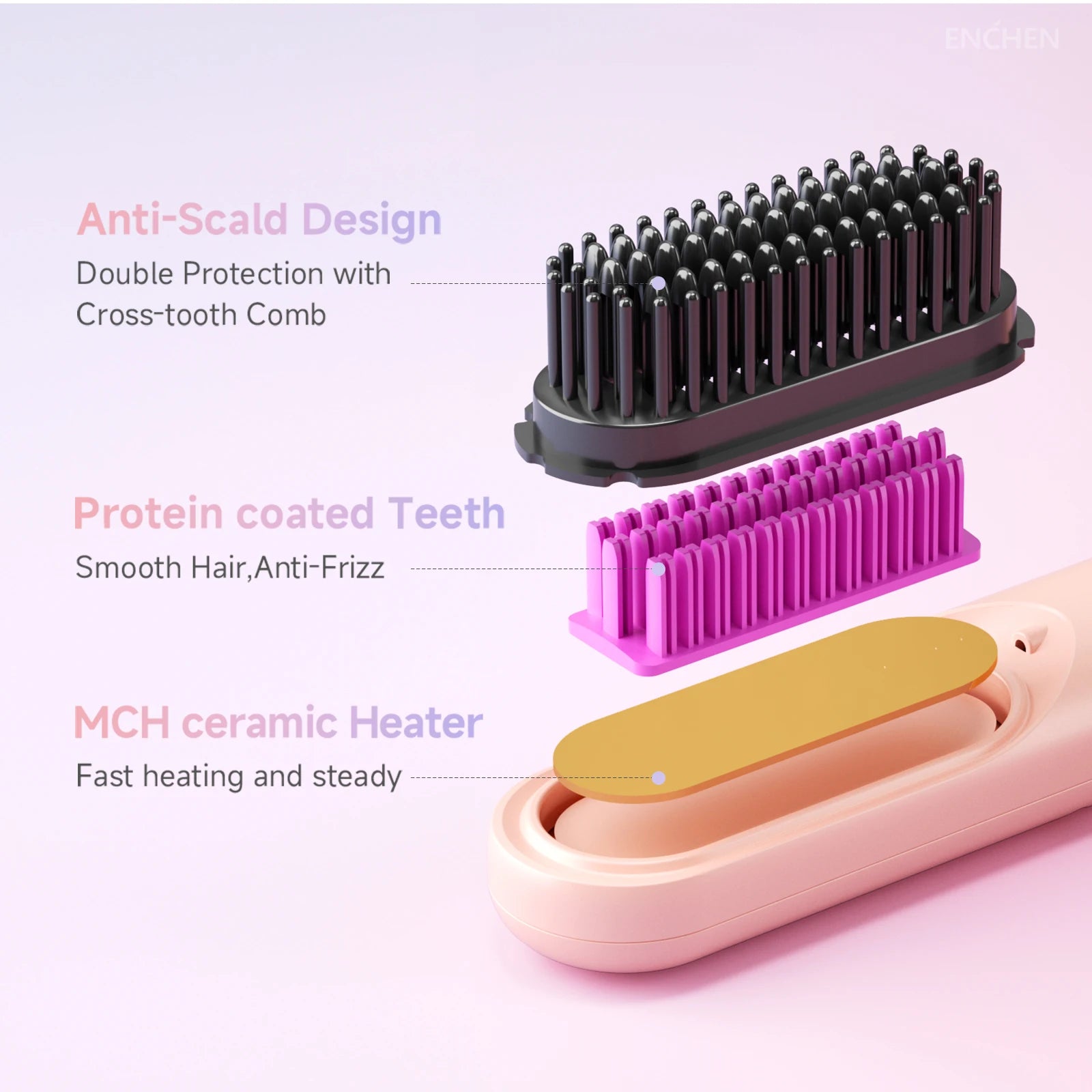 ENCHEN 2in1 Hair Straightener Brush Professional Electric Hair Stuff 200 Million Negative Ions Electric Brushes Hair Tools H100.