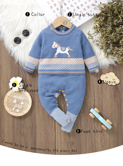 Baby Strampler Blau Langarm Stricken Neugeborenen Jungen Overalls Playsuits Herbst Winter Infant Unisex Outfits Ein Stück Kinder Kostüme.