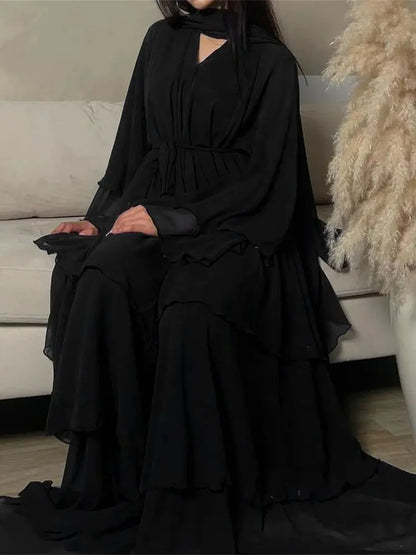 Summer Modest Kaftan Hijab Dresses For Women Kids Open Chiffon Khimar Kimono Abaya Dubai Luxury Muslim Sets Islam Kebaya Damen