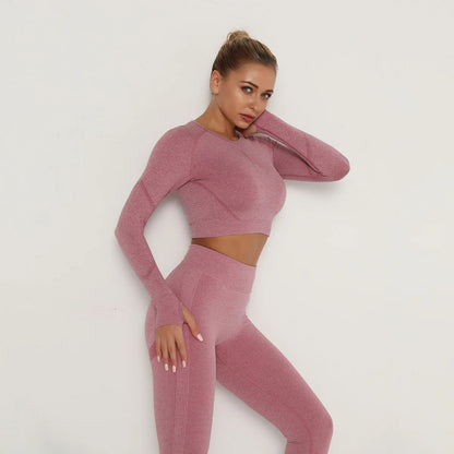 Solid Color Sexy Seamless Yoga Long Sleeves for Woman Slim Casual Sports Running Gym Workout Top Quick Drying Fitness Top.