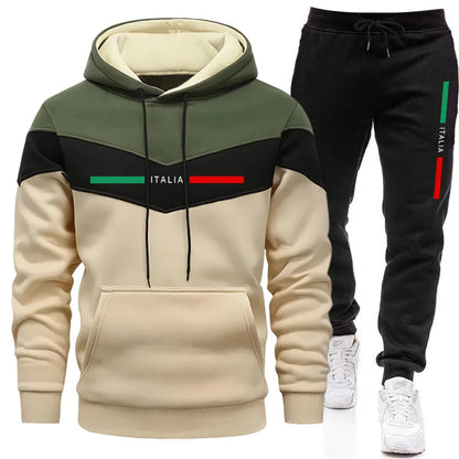 Autumn Winter Men Sporty Jogger Set Hoodies Sweatshirt Casual Urban Fashion Tracksuit Hooded Sweatpants Italy Printed Outfits.