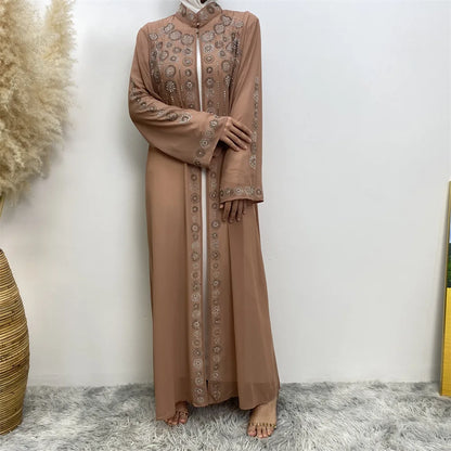 Luxury Diamonds Kimono Open Abayas for Women Muslim Dress Morocco Kaftan Dubai Turkey Party Gown Kebaya Islam Jalabiya Ramadan