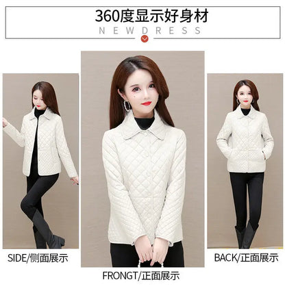 Herbst Winter Frauen Midi Plaid Stepp Mäntel Mode Weibliche Koreanische Kleidung Neue Feste Beiläufige Verdicken Warme Langarm Jacken.