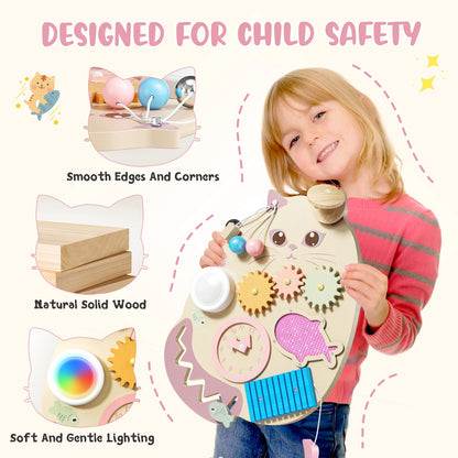 Montessori Board, Busy Board, Montessori Board, Sensory Board Wood Develop Fine Motor Skills For Children From 3 To 6 Years Old.