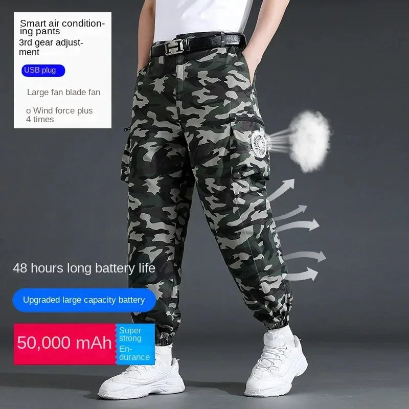 Fan Pants Cold Fishing Pure Cotton Site Welder Camping Ride Climbing Hiking Sports Fan Suit Air-Conditioning Clothes Fan Cooling.