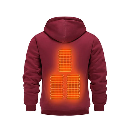 Mens USB Heated Jacket Winter Electric Heating Sweatshirt with Hood Warm Rechargeable Thermal Clothing for Outdoor Sports Skiing.