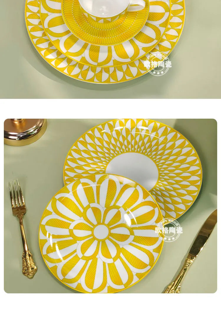 European style tableware, bone china, geometric creativity, home style steak plate dining plate, sunshine cup and plate set gift