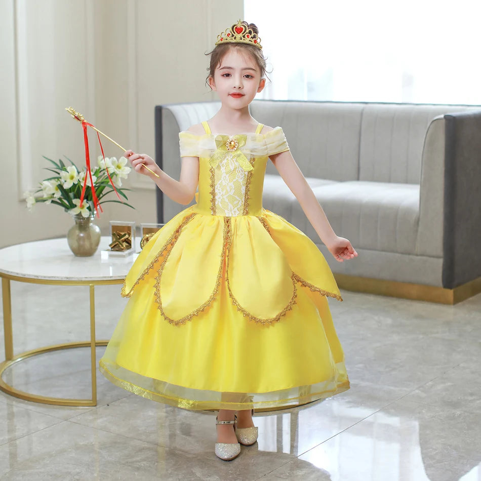 Belle Cosplay Prinzessin Kleid Mädchen Geburtstag Charme Kostüm Kinder Karneval Party Bühne Leistung Vestido Kinder Disguise Kleid.
