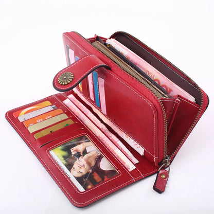 Fashionable new hollow out coin purse for women's oily leather phone bag, long zipper handbag,coin bag Triple fold ladies wallet.