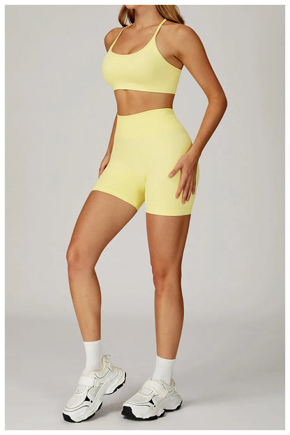 2PCS Yoga Suit Sports Set Women Gym Set Woman Tracksuit Running Workout Long Sleeve Sports Shirt Shorts and bra set Sport Outfit