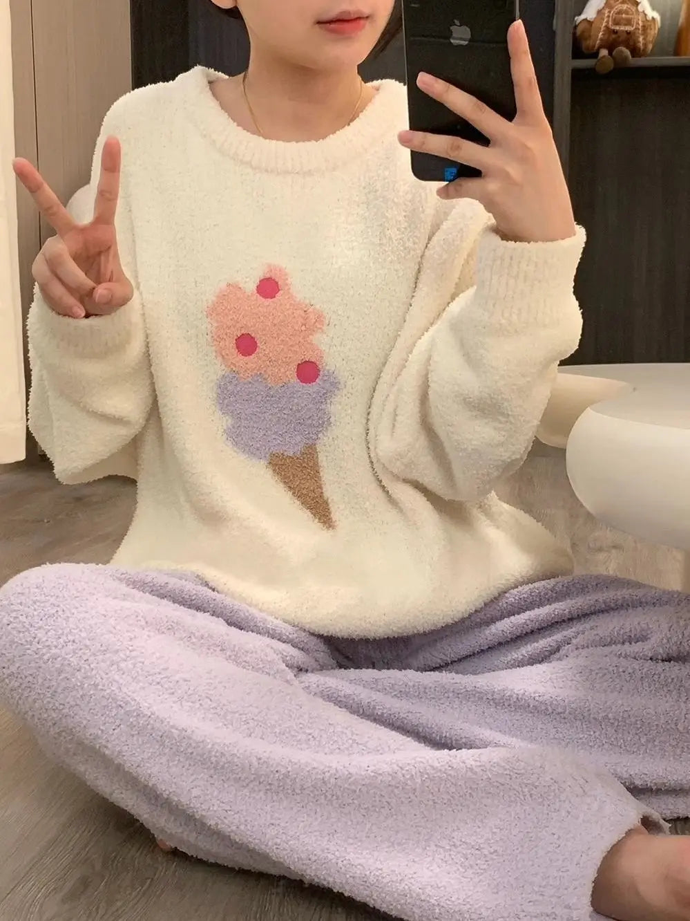 Kawaii Hello Kitty Pajamas Girl Sanrio Long-Sleeved Loungewear Sweet Young Student Girl  Warm Home Clothes Sleepwear Set