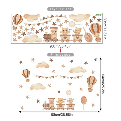 Cartoon Hot Air Balloon Animals Bear Rabbits Wall Stickers for Child Room Boy Room Decoration Nursery Baby Room Decoration Decal.