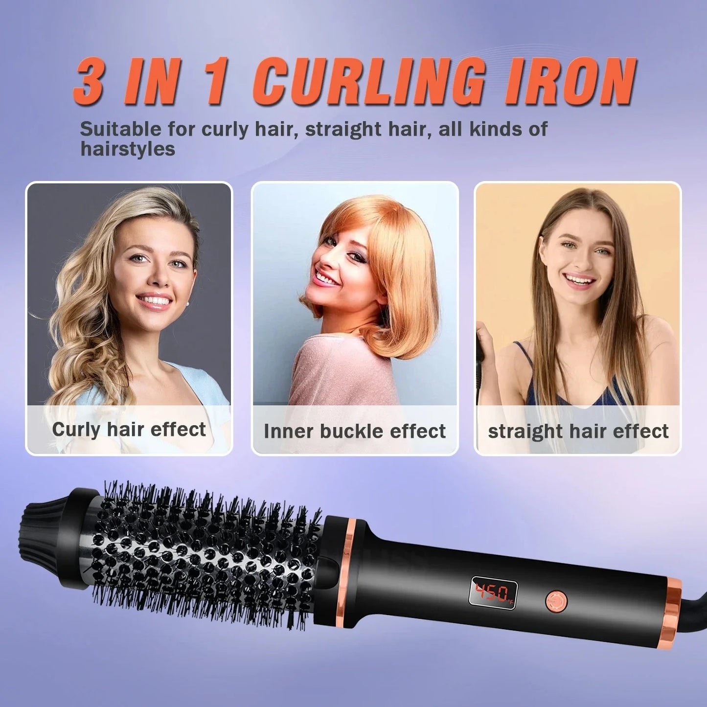 3In1 Professional Ionic Hair Curler PTC Ceramic Straightener Curling Hair Styling Brush Anti-Scald Thermal Brush Curl Wand.
