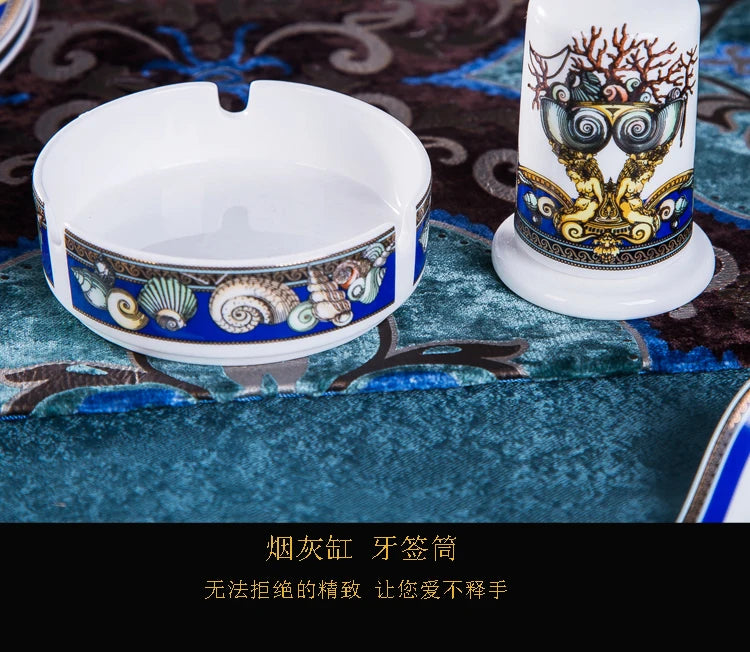 Luxury Blue Ocean Bone China Dishes Plates Western Clubhouse Upscale Heart Of The Sea Ceramic Tableware Decorative Plate.