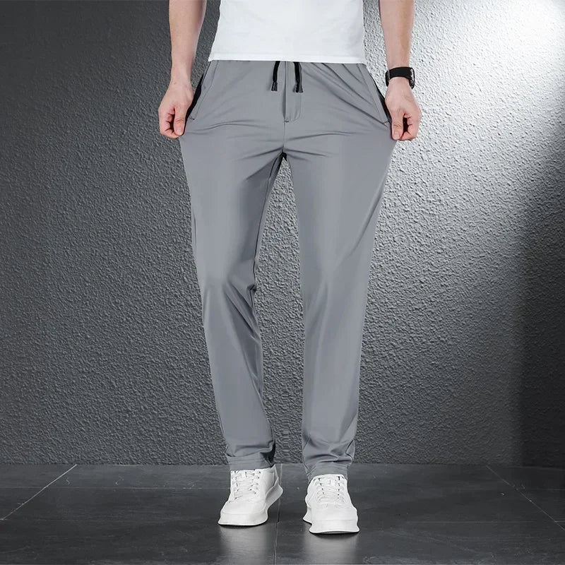 2024 Summer Soft Ice Silk Fabric Men's Thin Casual Pants Korean-style Fashion  Straight High Stretch Trousers Male Luxury Brand.