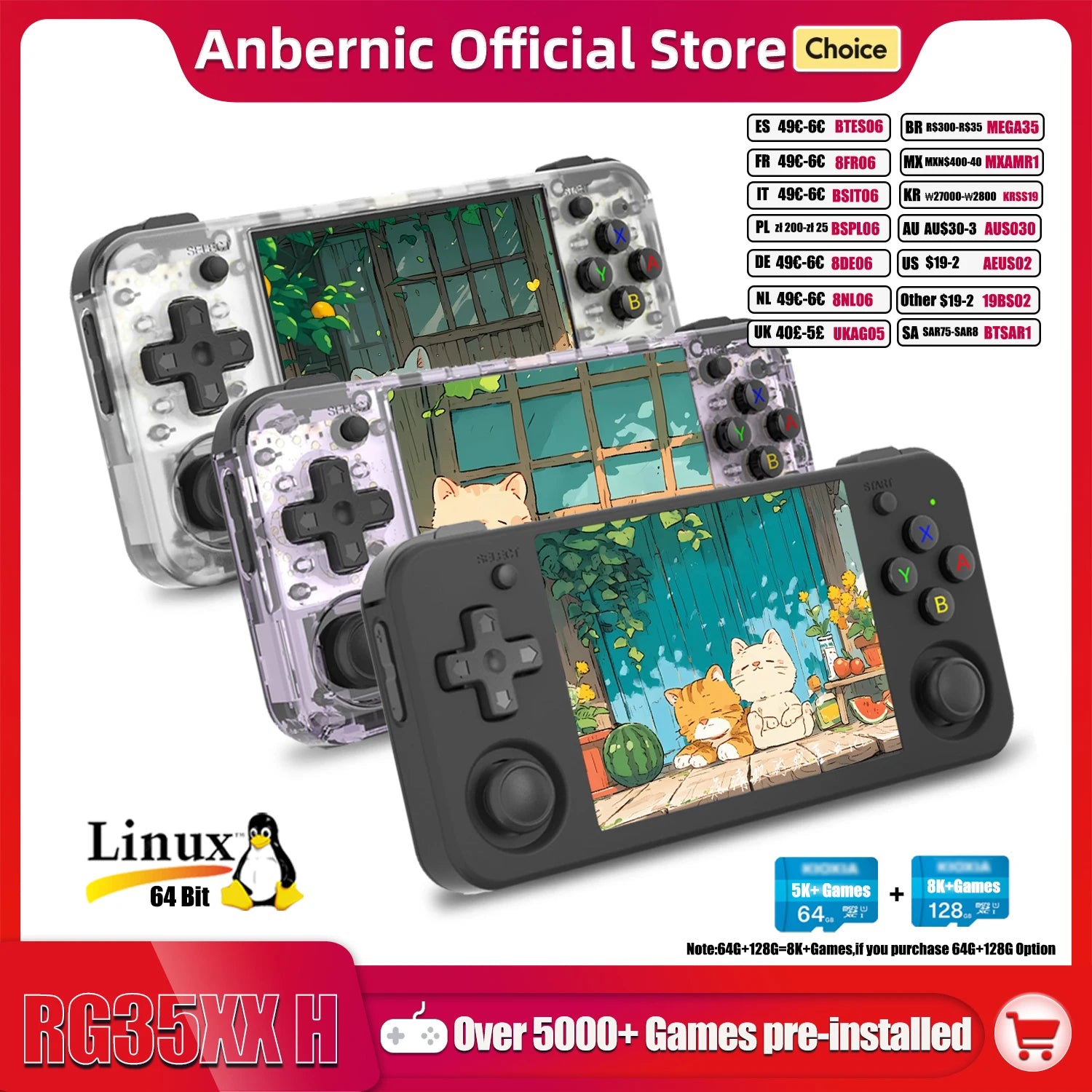 ANBERNIC RG35XX H Hand-held Consoles For Playing Video Games 3.5-inch IPS 640*480 Screen Retro Game Player 3300 mAh 5000+ Games.