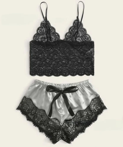 Sommer 2Pcs frauen Neue Sexy Spitze Sehen-Durch Pyjamas Schwarz Rosa Nette Kleidung Atmungsaktivem Hosenträger Shorts set.