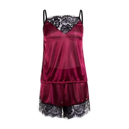 2 Stück sexy Pyjama Set Frauen sexy Spitze Patchwork Satin Seide Spaghetti träger Top heiße Shorts Pyjama Frauen Nachtwäsche Femme Pyjamas