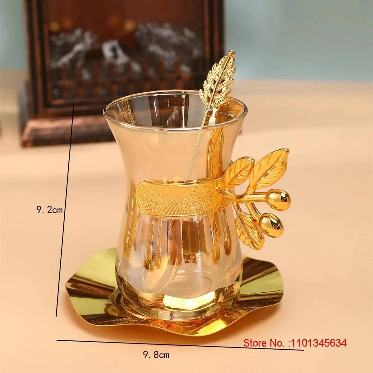 Turkey Coffee Glass Sets Luxury Style Gold Coffee Cups And Plates Set Black Tea Cup Saucer Teaspoon Set Espresso Mug Home Teacup.