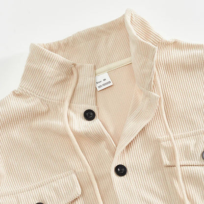 Men's Corduroy Jacket Stand-up Collar Slim Fit Retro Multi-pocket Workwear Commuter Coat for Spring And Autumn