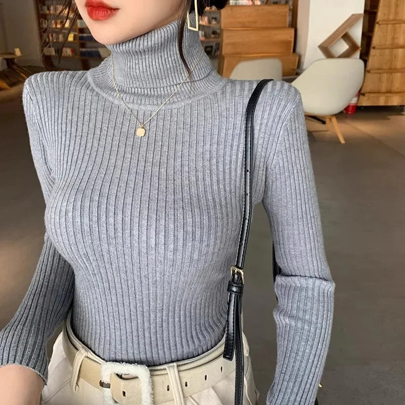 2025, Basis Pullover Herbst Winter Dicken Rollkragenpullover Beiläufige Dünne Gestrickte Pullover Koreanischen Stil Einfache Basis Schicht Warme Tops