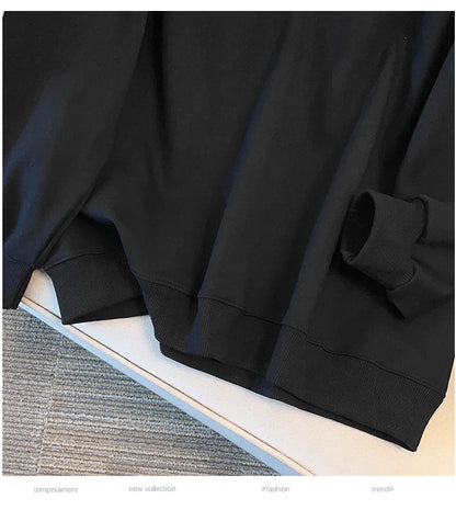 175 kg Übergröße Damen Büste 170 Herbst Lose Rundhals Langarm Diamant Schwan Sweatshirt Schwarz Weiß 5XL 6XL 7XL 8XL 9XL