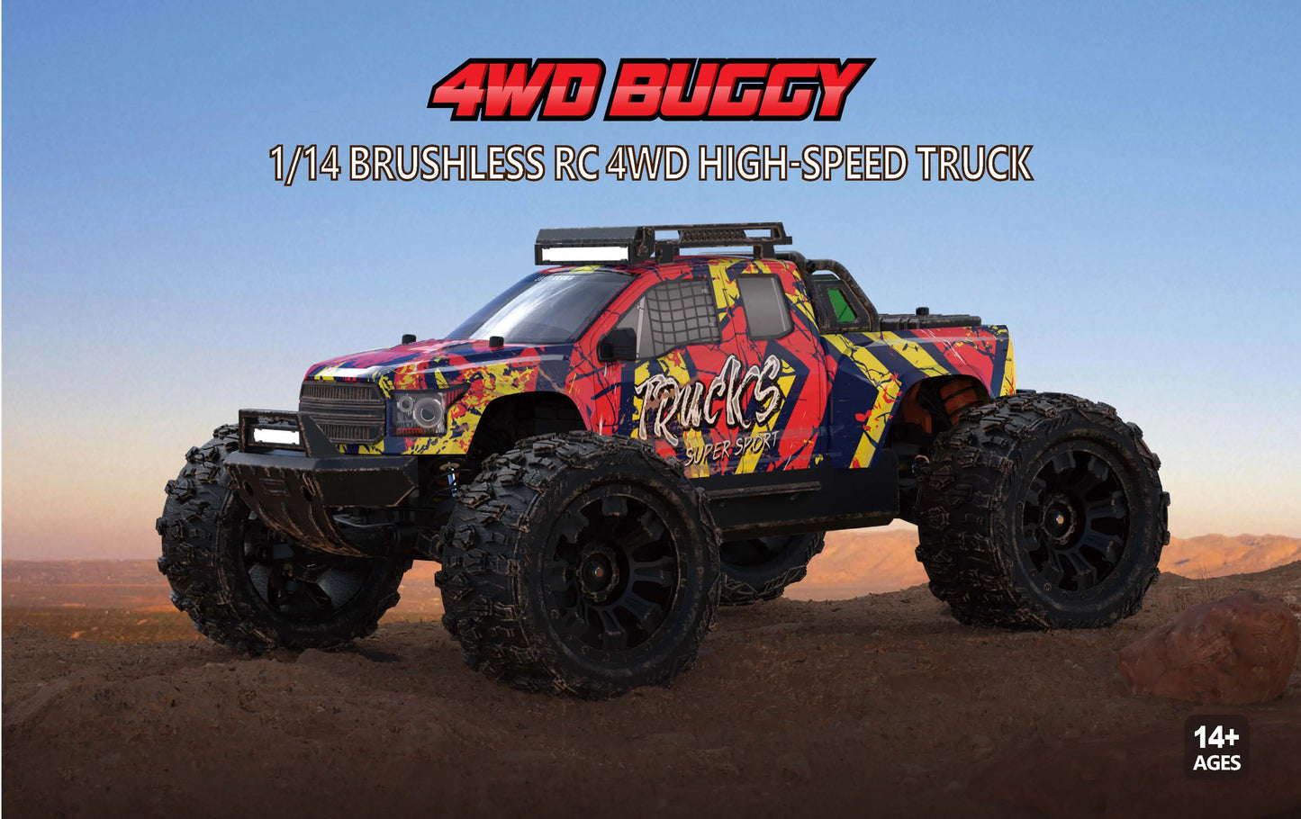 Teeggi 1/14 4WD High Speed Rc Off-road Car 100KM/H Brushless motor 3S Remote Control Truck Drift Racing Cars Toys For kid Gifts.