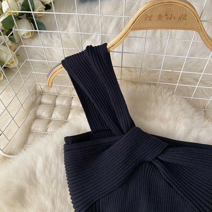SINGREINY Einzelnen Schulter Tinte Stricken Kleid Backless Tank Gestreiften Schlank Bodycon Sommerkleid Frauen Sommer Beachwear Sexy Chic Vestidos