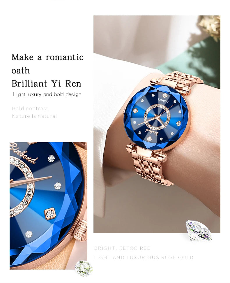 BINBONDN10 Women's Watches Elegant Fashion Original Quartz Watch for Lady Heart of the Ocean Design Waterproof Luminous Diamond.