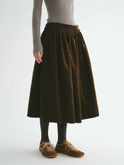 Advanced Retro Brown Skirt For Women In Autumn And Winter Fashion, Corduroy High Waist Slimming Skirt.