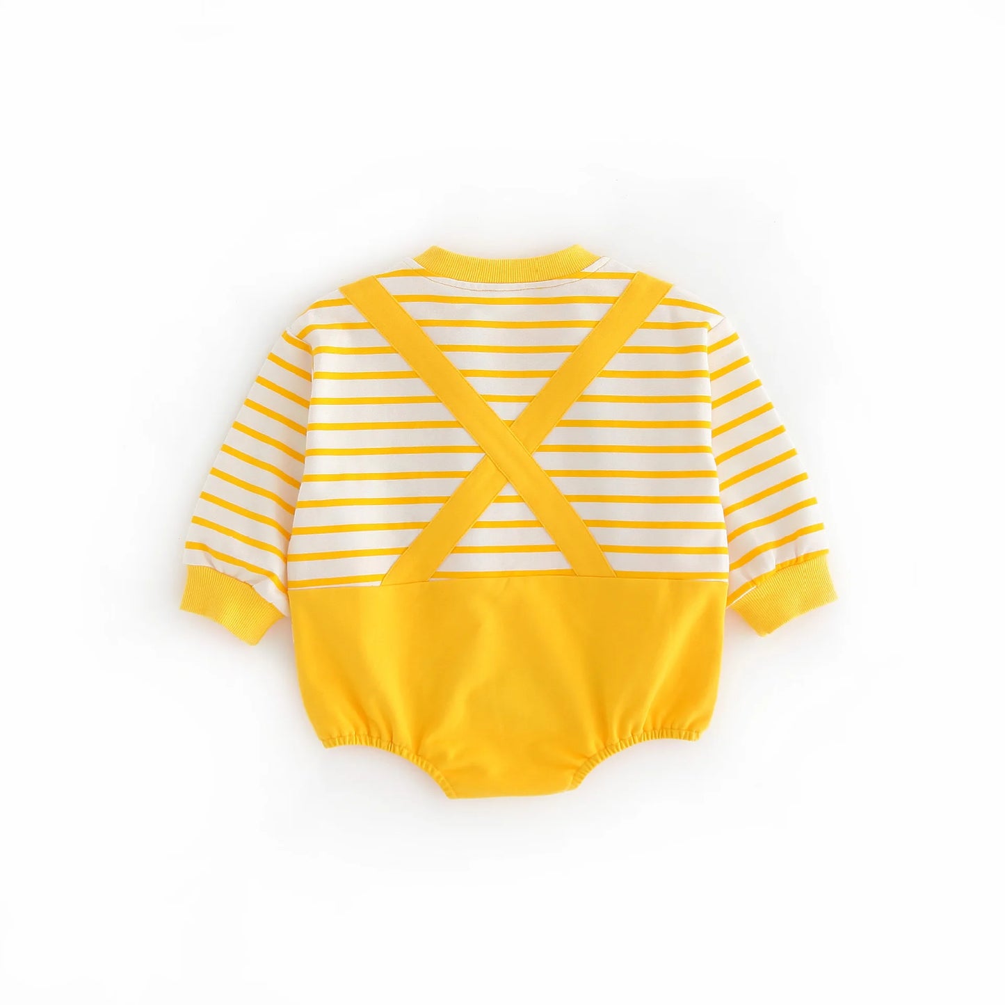 Cartoon gelber Bär gestreifter Body Frühling Herbst weiche Baumwolle Baby kleidung Overall Neugeborene Kleidung K6181-1.