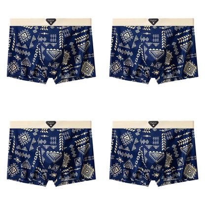 4Pcs Boxer Shorts männer Unterwäsche Eis Seide Unterhose Sexy Höschen Gedruckt Boyshort Atmungsaktive Elastische Dessous Plus Größe L-4XL