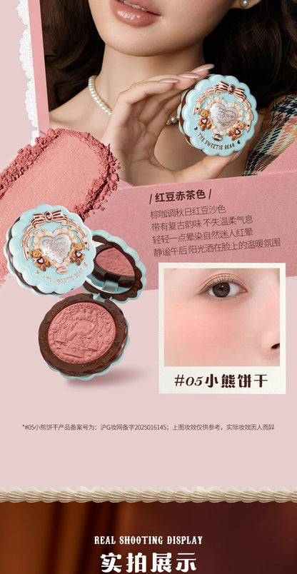 Flower Knows The Sweetie Bear Collection Satin embossed blush Lasting Matte Puffing Natural Brightening Facial Cosmetics 5g.