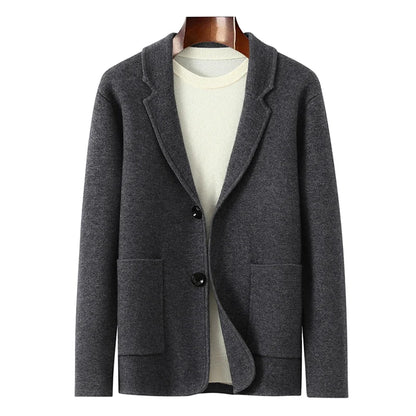 100%Cashmere Suit Men's Suit Collar Knitted Cardigan Business Casual Coat High Waisted Knitted Shorts Winter Thick Two-piece Set.