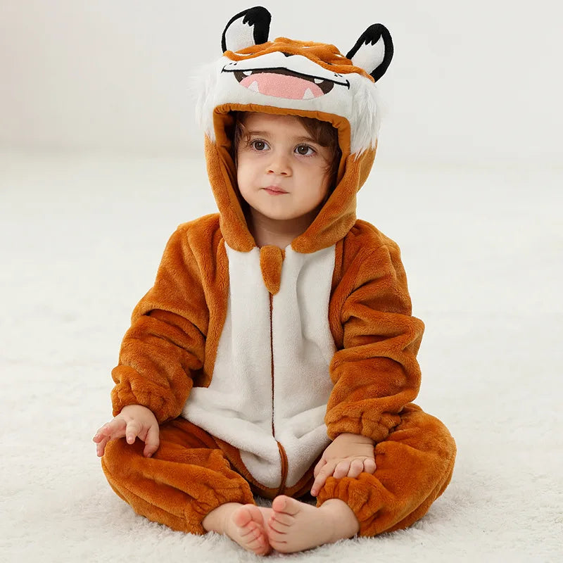 Lächeln Tiger Stram pler Baby Junge Mädchen Pyjama Neugeborene Bebe Kleidung niedlichen Bodysuit Flanell warme einteilige Winter Halloween Tier Outfit.