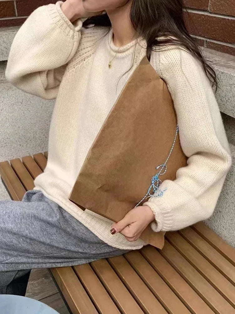 Harajuku Lose Lange Hülse Frauen Pullover Koreanische Herbst Winter Jumper Strickwaren Weiche Warme Tops Chic Solide Femme Pullover Pullover.