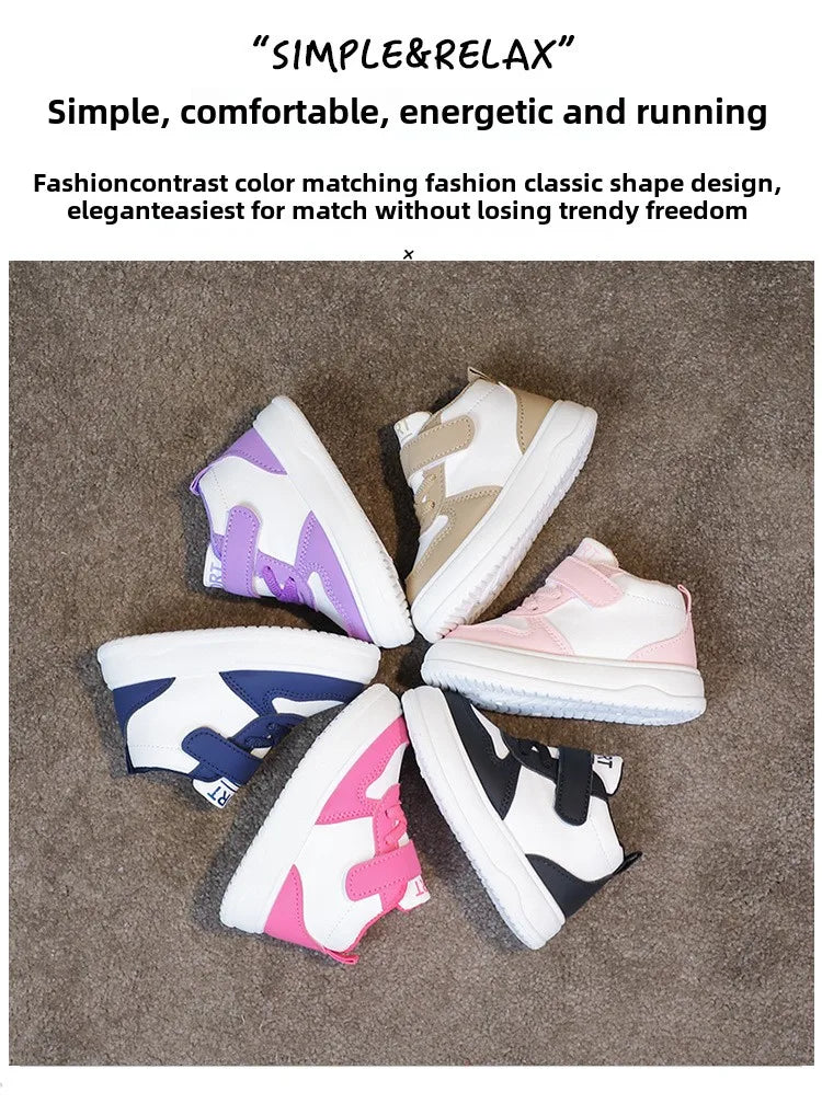 Fashion Kids Sneakers Spring Autumn High Top Breathable Casual Shoes Girls Non-slip Board Shoes Boys Outdoors Basketball Shoes.