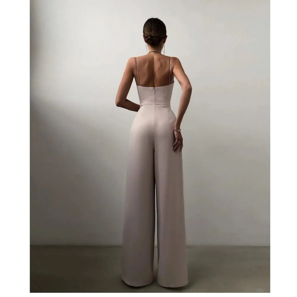Summer Sexy Suspender Women's Jumpsuits Fashion Pleated Elegant Ladies Wide-leg Jumpsuits Trousers For Woman Party Rompers 2025.