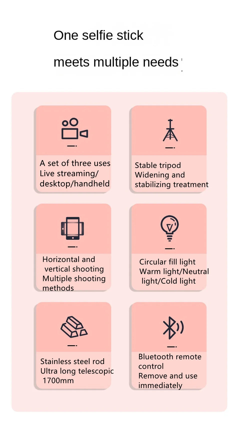 FGCLSY 1.7M selfie stick tripod with Light wireless remote control 360 ° rotation for smartphone video recording live streaming.